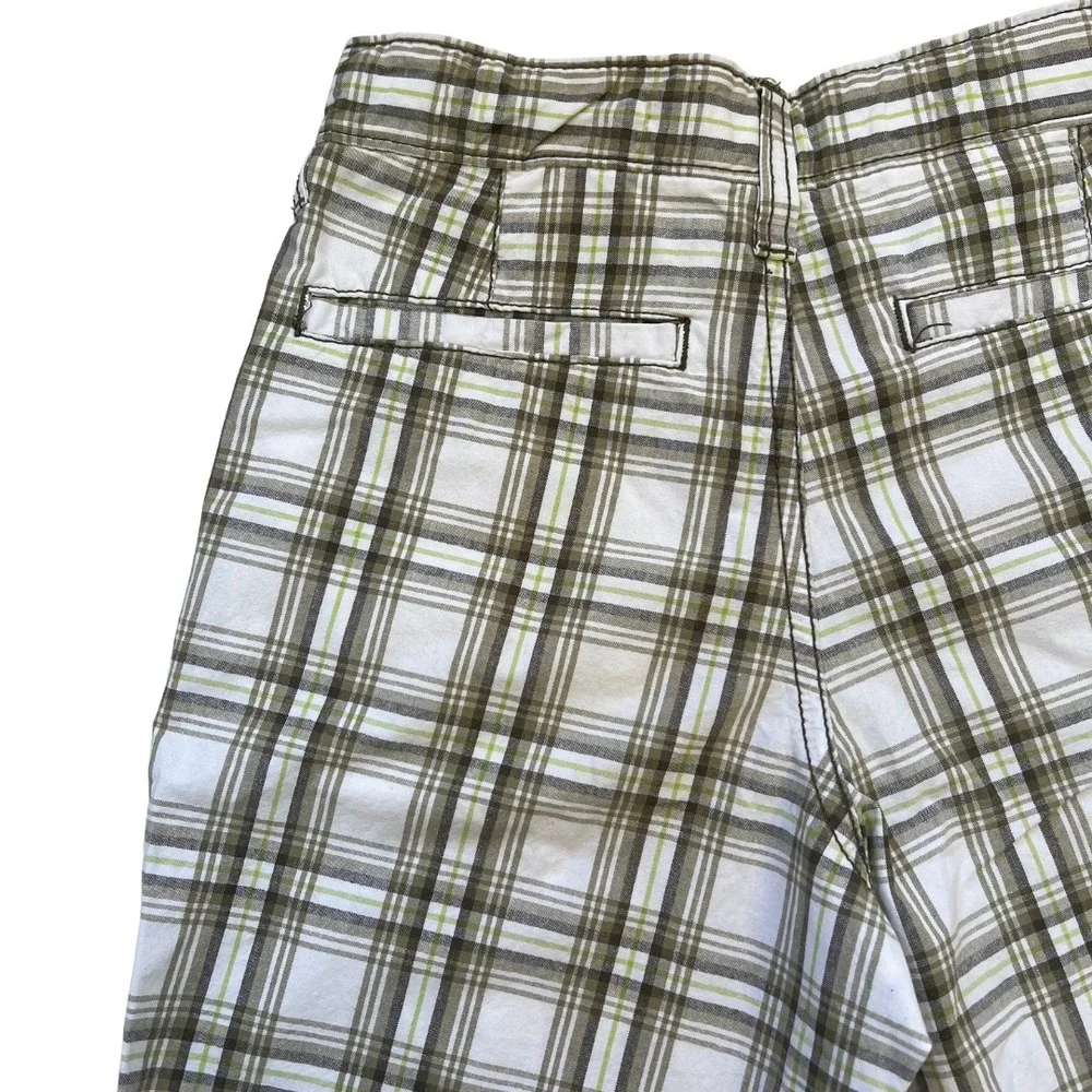 Old Navy Boy's Knee Length Green Plaid Bermuda Shorts Adjustable Waist‎ Sz 8